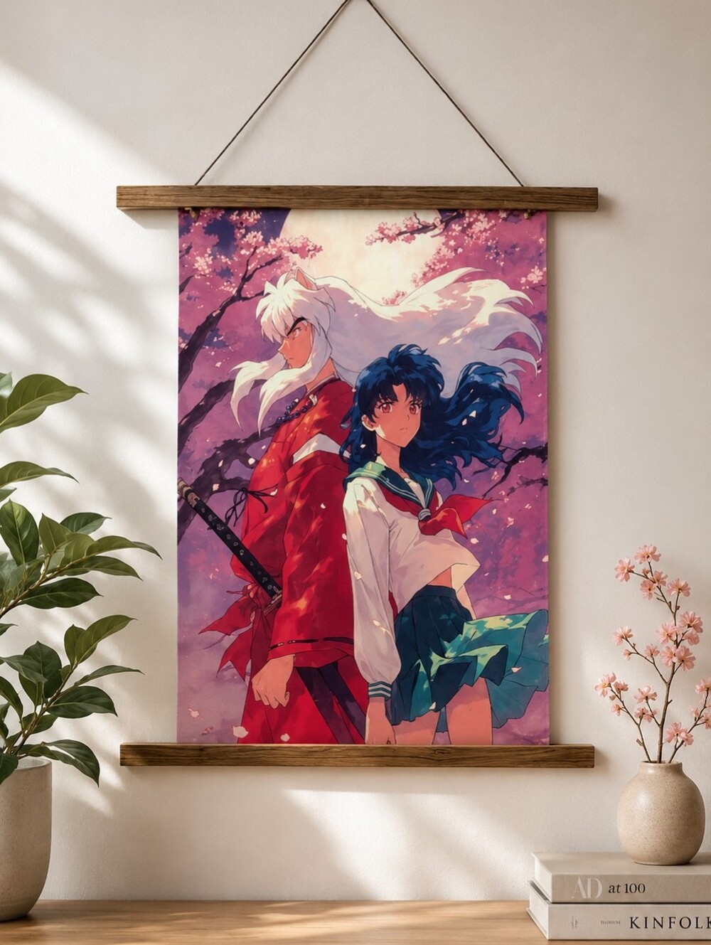 ✨ Inuyasha & Kagome Anime Wall Scroll – Cherry Blossom Scene ✨